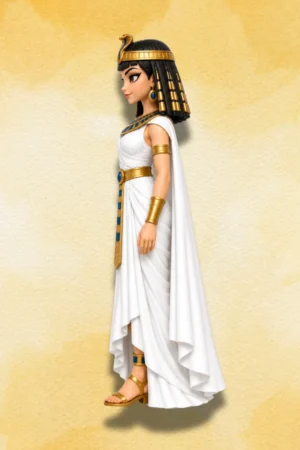 Left-side view of Cleopatra Action Figure in Egyptian-inspired royal attire.