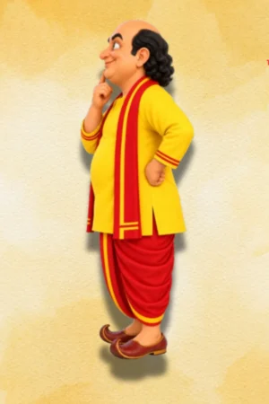 Gopal Bhar figure right side view in yellow and red traditional attire
