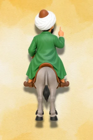 Mullah Nasruddin figure back view riding a donkey