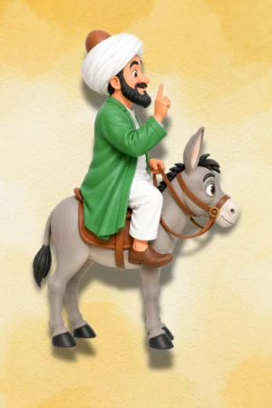 Mullah Nasruddin figure right side view riding a donkey