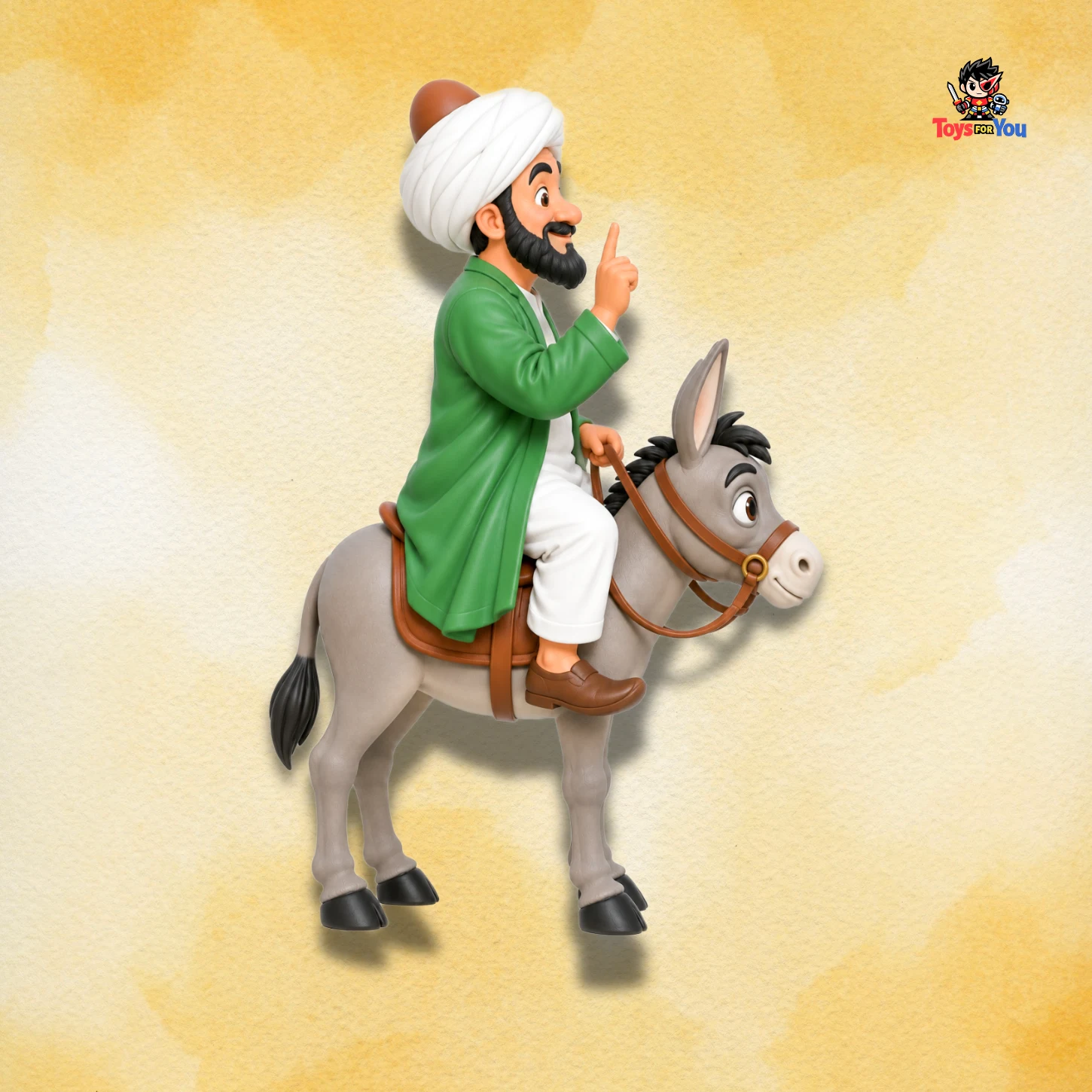 Mullah Nasruddin figure right side view riding a donkey