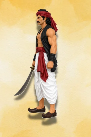 Raghu Dakat figure left side view in traditional attire