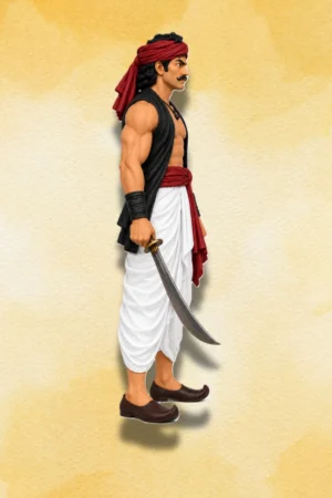 Raghu Dakat figure right side view in traditional attire