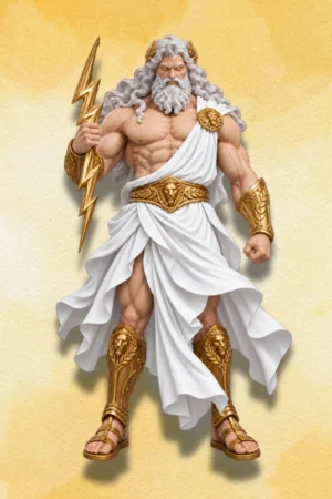 Zeus action figure front view holding iconic golden lightning bolt.